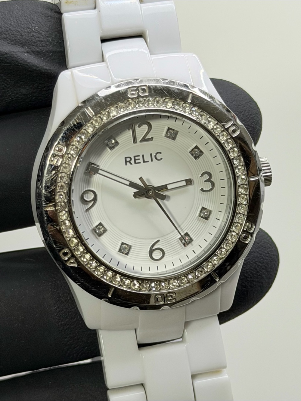 Relic by Fossil ZR11898 White Dial Ceramic Gemmed Ladies’ 34mm Dress Watch